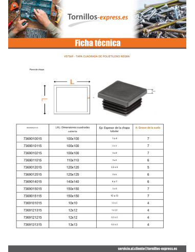 1 x Tapón cuadrado 60x60 Spessore lamiera del...