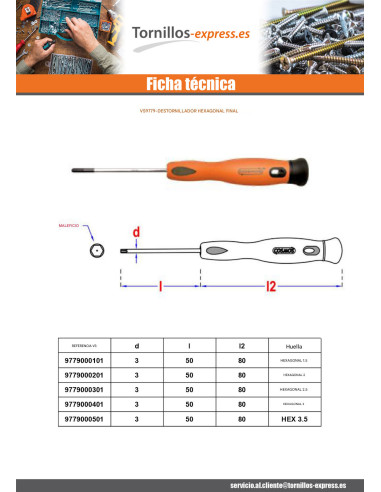 1 x Destornillador fin hexagonal 2 longitud...