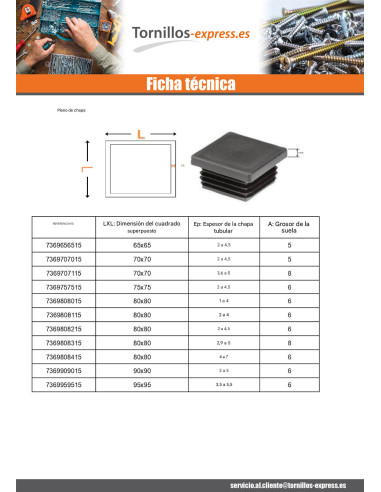 1 x Tapón cuadrado 45X45 Spessore lamiera del...