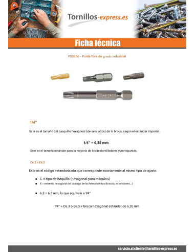1 x Punta Calidad industrial 1/4" E6.3 TORX T25...