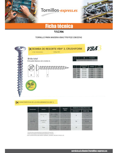 1 x Tornillo madera aglomerado VBA3 cabeza...