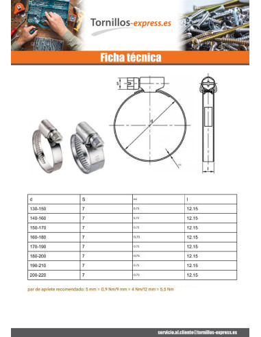 1 x Abrazadera de Apretando D12X22 Inoxidable A2
