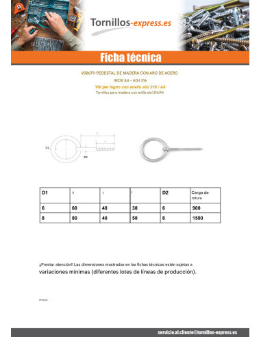 1 x Tornillo de ojo Anilla roscada madera 8X80...
