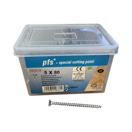 1 x Balde de 140 Tornillo madera aglomerado 5X80 cabeza fresada/testa svasat TORX T25 cut punta antihendidura tipo 17