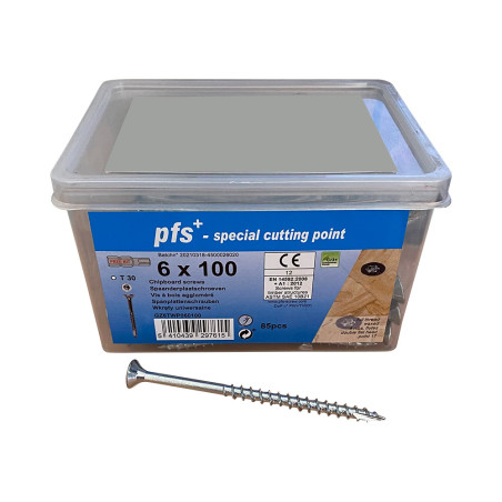 1 x Balde de 85 Tornillo madera aglomerado 6X100 cabeza fresada/testa svasat TORX T30 cut punta antihendidura tipo 17