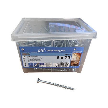 1 x Balde de 160 Tornillo madera aglomerado 5X70 cabeza fresada/testa svasat TORX T25 cut punta antihendidura tipo 17