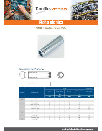 1 x Taco PEPITA RAWLPLUG Acero cincado 8X30