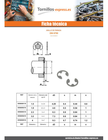 1 x Anilla DETENER Inoxidable A4 diámetro Ranura 8
