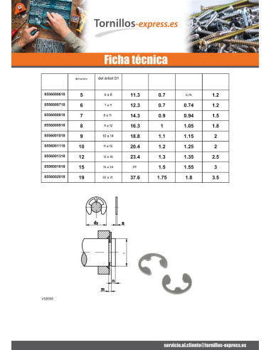 1 x Anilla DETENER Inoxidable A4 diámetro Ranura 8