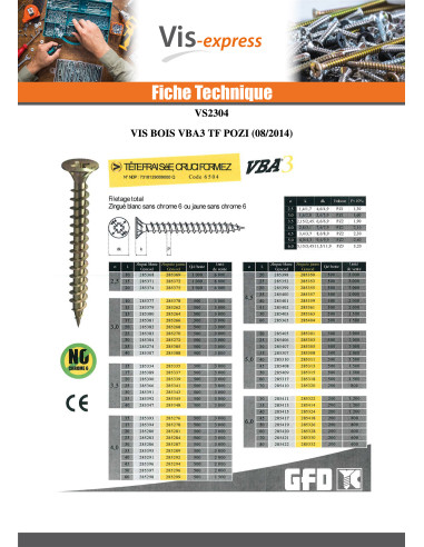1 x Tornillo madera aglomerado VBA3 cabeza...