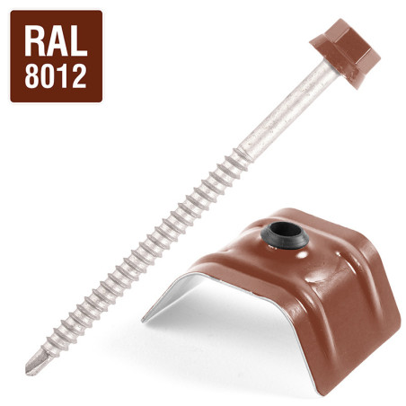 1 x Tornillo autoperforante con puente para tejados 2 piezas Tipo C1 RAL8012 pardo rojo 6.3X100