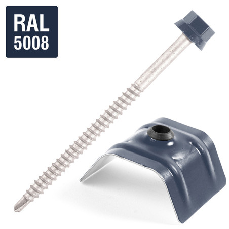 1 x Tornillo autoperforante con puente para tejados 2 piezas Tipo C1 RAL5008 gris azulado 6.3X100