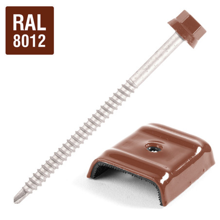 1 x Tornillo autoperforante con puente para tejados 2 piezas Tipo E1 RAL8012 pardo rojo 6.3X100