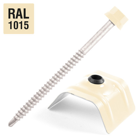 1 x Tornillo autoperforante con puente para tejados 2 piezas Tipo C1 RAL1015 marfil claro 6.3X100