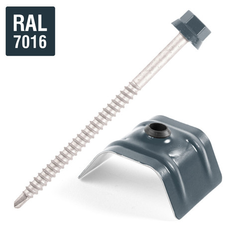 1 x Tornillo autoperforante con puente para tejados 2 piezas Tipo C1 RAL7016 gris antracita 6.3X100