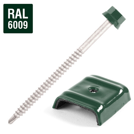 1 x Tornillo autoperforante con puente para tejados 2 piezas Tipo E1 RAL6009 verde abeto 6.3X100