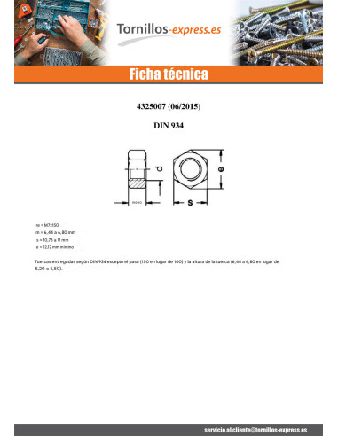 1 x Tuerca hexagonal M7 PLACA DE SEGURIDAD 11...