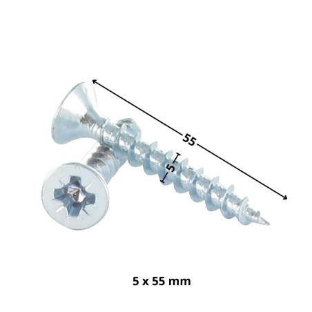 1 x Tornillo madera aglomerado PREMIUM cabeza fresada/testa svasat Pozi PZ4 5X55 Acero cincado blanco