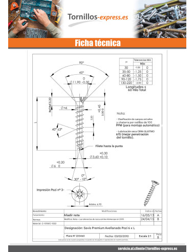 1 x Tornillo madera aglomerado PREMIUM cabeza...