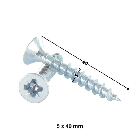 1 x Tornillo madera aglomerado PREMIUM cabeza fresada/testa svasat Pozi PZ4 5X40 Acero cincado blanco