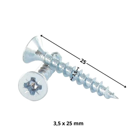 1 x Tornillo madera aglomerado PREMIUM cabeza fresada/testa svasat Pozi PZ4 3.5X25 Acero cincado blanco