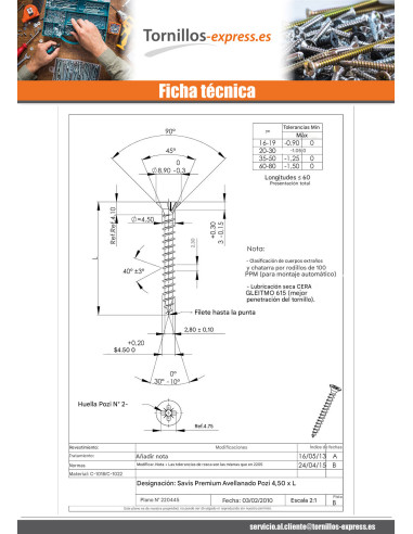 1 x Tornillo madera aglomerado PREMIUM cabeza...