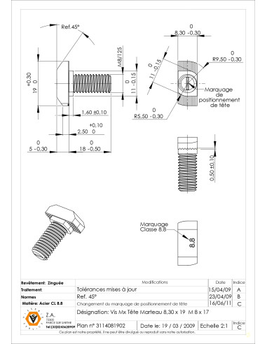 1 x Tornillo metales cabeza martillo M8/17...