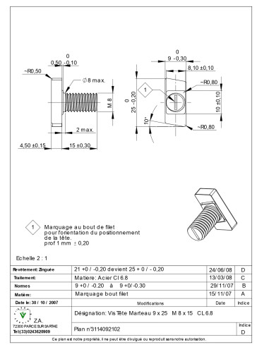 1 x Tornillo metales cabeza martillo M8/15 9X25...