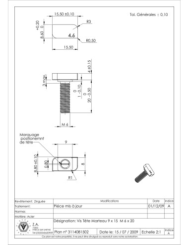 1 x Tornillo metales cabeza martillo M6X20...
