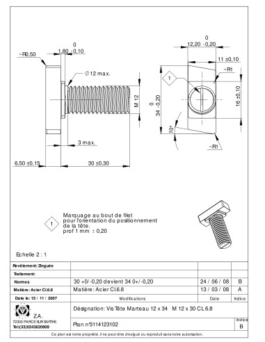 1 x Tornillo metales cabeza martillo M12/30...
