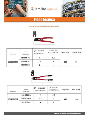 1 x Alicate de engarce longitud 230 Acero bruto