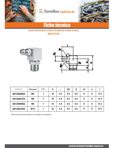 1 x Gewinkelt" cuadrado M6 paso de 100 Acero...