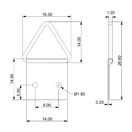 1 x Colgador triangular para cuadros 20 mm Acero bruto