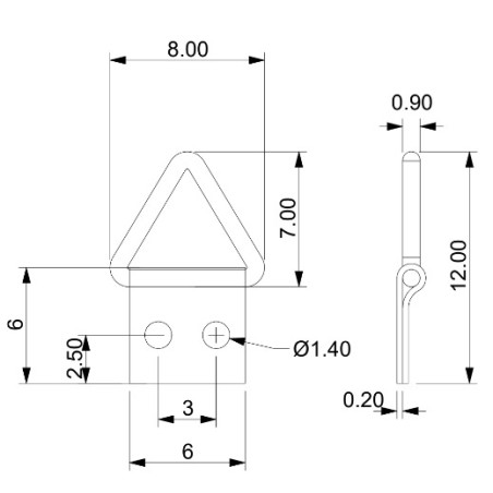 1 x Colgador triangular para cuadros 6 mm Acero bruto