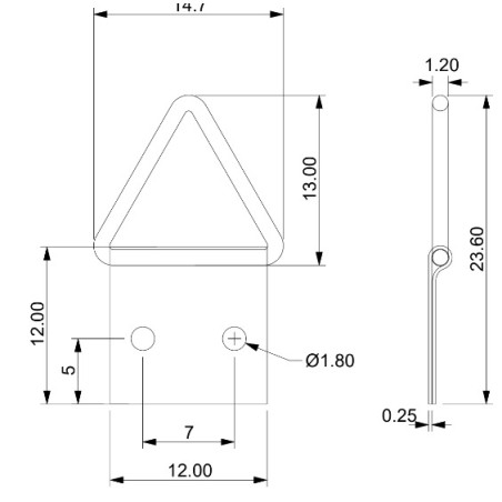 1 x Colgador triangular para cuadros 12 mm Acero bruto