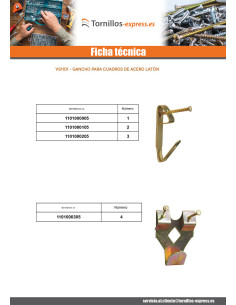 Caja de 10 Gancho cuadro con clavo número 0 Acero latonado 2