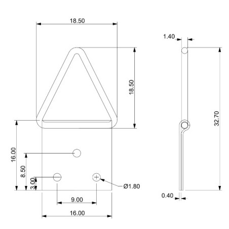 1 x Colgador triangular para cuadros 16 mm Acero bruto