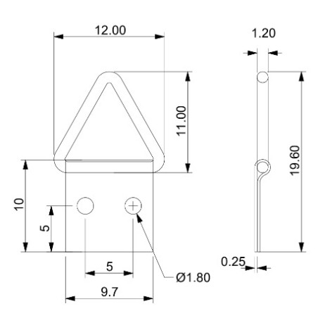 1 x Colgador triangular para cuadros 10 mm Acero bruto