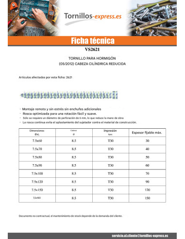 1 x Tornillo Hormigón cabeza cilíndrica...