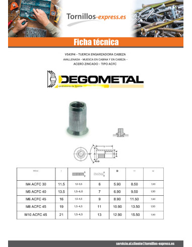 1 x Tuerca remachable dentado cabeza...