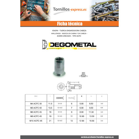 1 x Tuerca remachable dentado cabeza fresada/testa svasat M5X13.5 ACFC 40 Acero cincado blanco