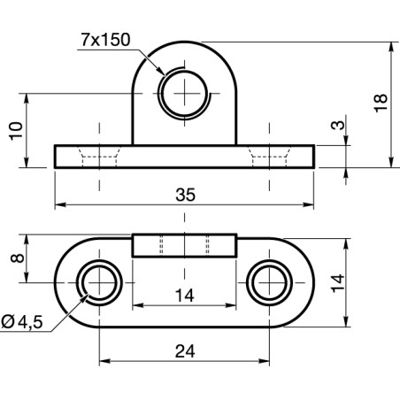 1 x Soporte de fijación con ojal diámetro 7 mm Acero bruto