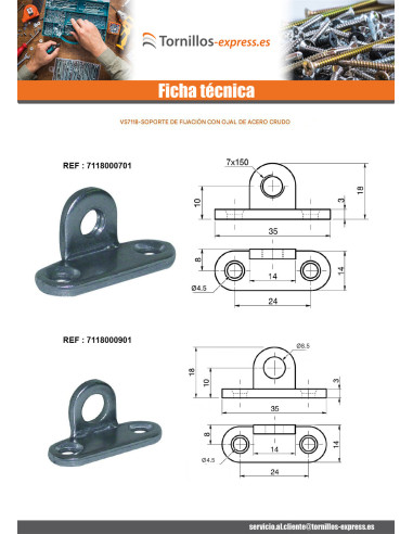 1 x Soporte de fijación con ojal diámetro 9 mm...
