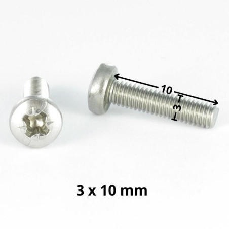 1 x Tornillo metales cabeza abovedada ancha Pozi PZ3 M3X10 Acero cincado blanco microtornillo