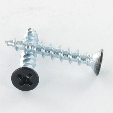 1 x Tornillo madera aglomerado cabeza fresada abombada phillips 4.3X25 Acero cincado blanco RAL9005 negro intenso