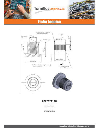 1 x Tuerca encuadernador cabeza plana fresada...