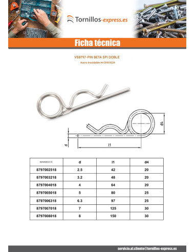 1 x Pasador BETA doble AGUJA para agujero 3.2...