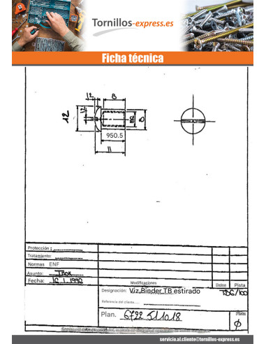 1 x Tuerca encuadernador cabeza abombada ranura...