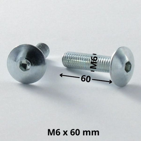 1 x Tornillo poelier cabeza redonda ancha M6X60 llave de 4 Acero cincado blanco