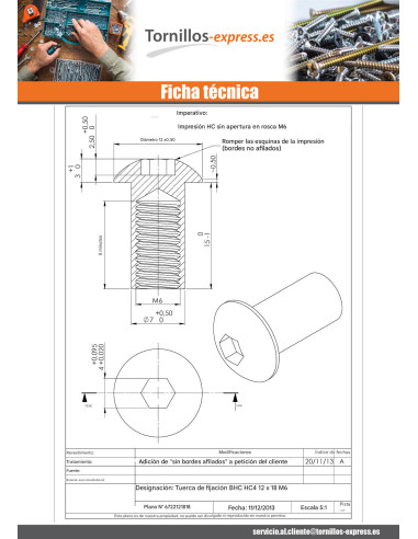 1 x Tuerca encuadernador cabeza abombada M6X8...